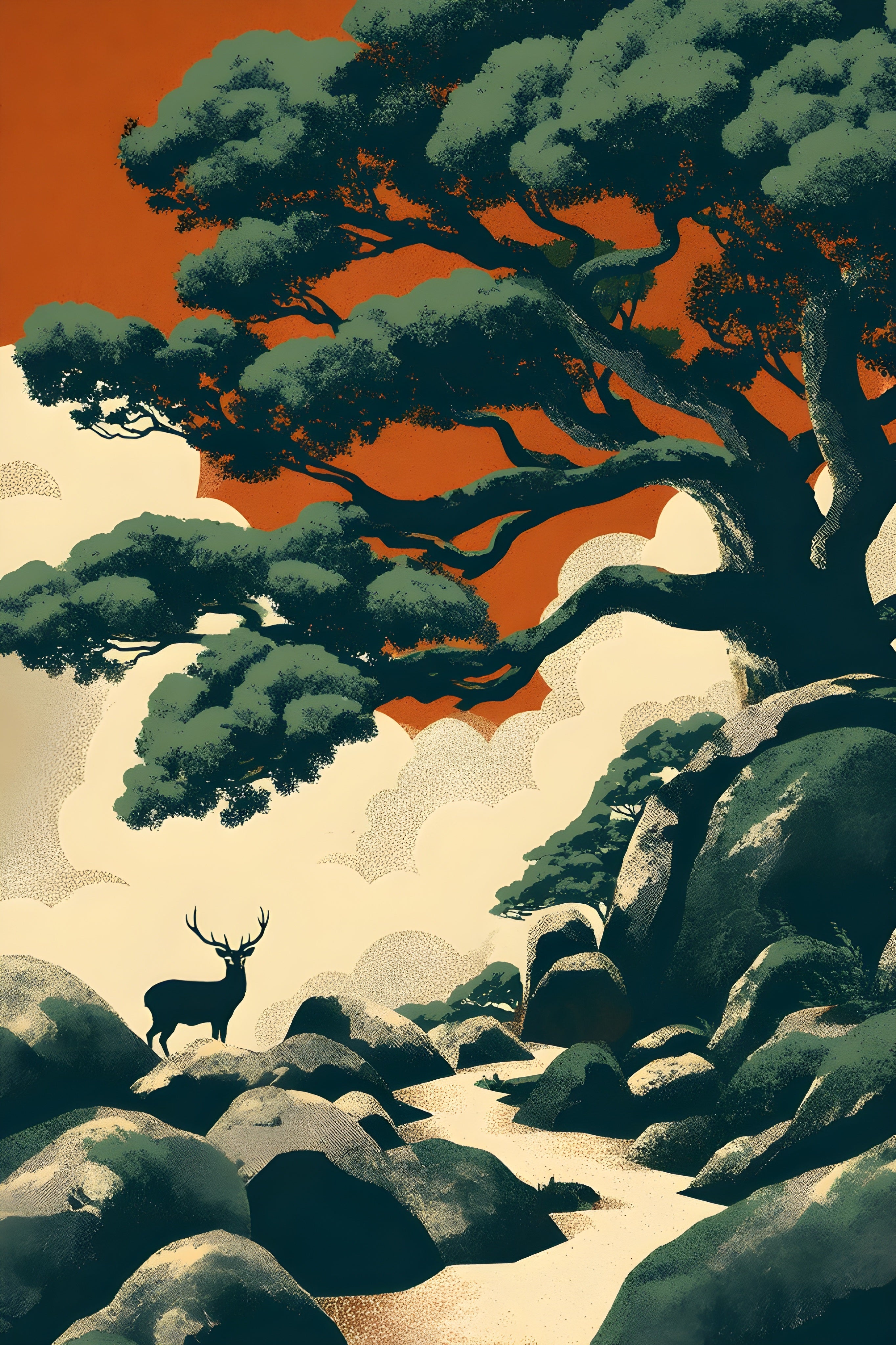 Deer Forest Japanese Nature Poster – Hikari Poster Lab
