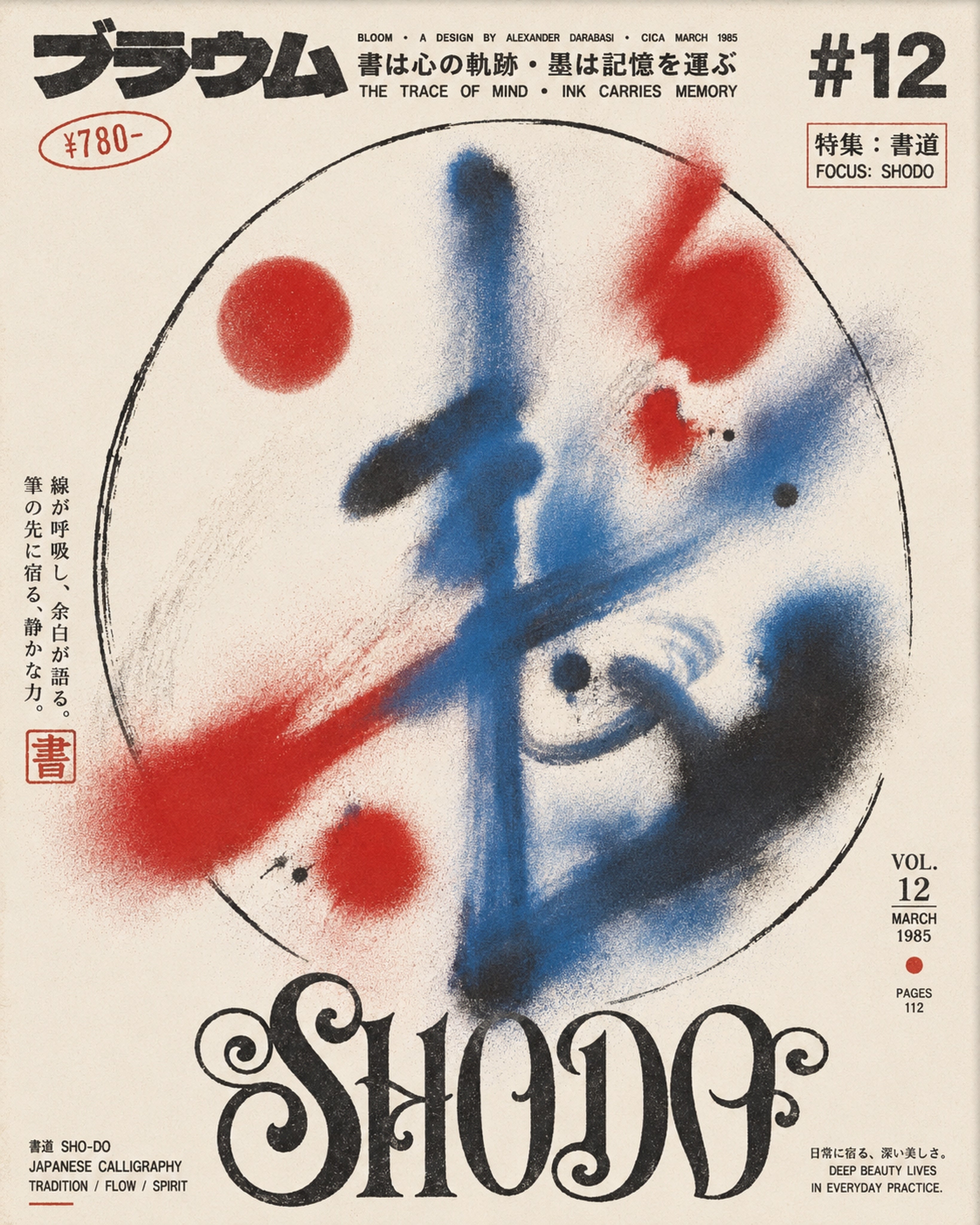 Abstract Calligraphy Poster, Japanese Shodo Wall Art, Minimalist Red & Blue Ink Print - corrected 4x5 flat artwork