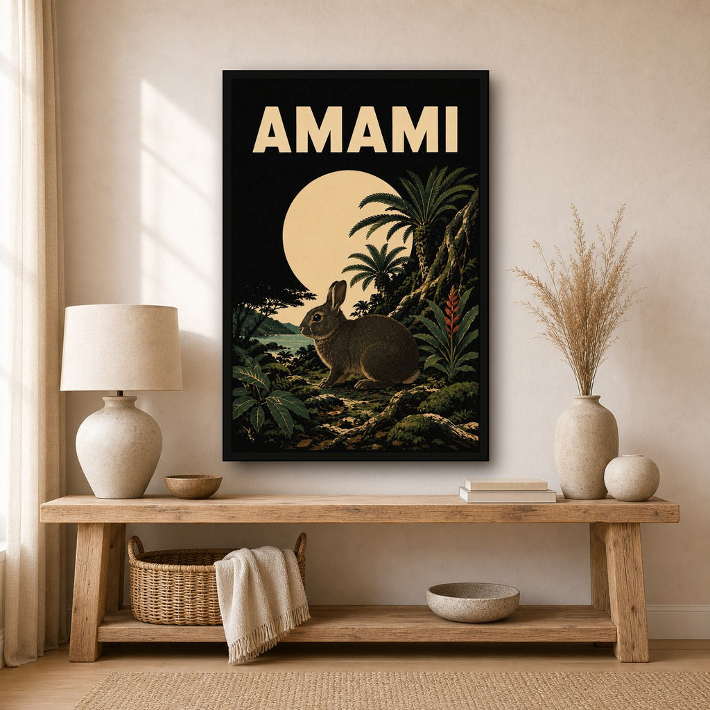 Amami Moon Rabbit Japanese Retro Poster - 2x3 room mockup