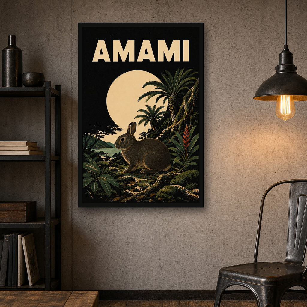 Amami Moon Rabbit Japanese Retro Poster - 2x3 room mockup