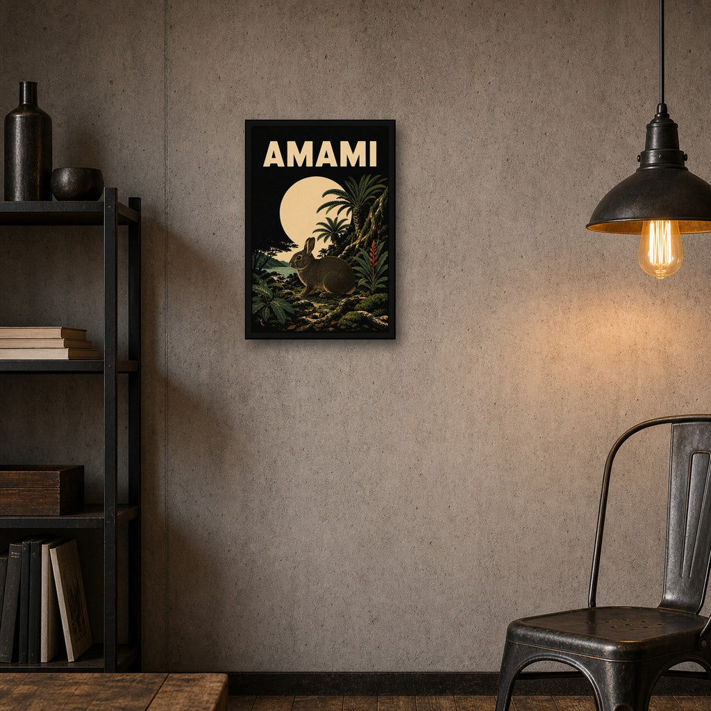 Amami Moon Rabbit Japanese Retro Poster - 2x3 room mockup