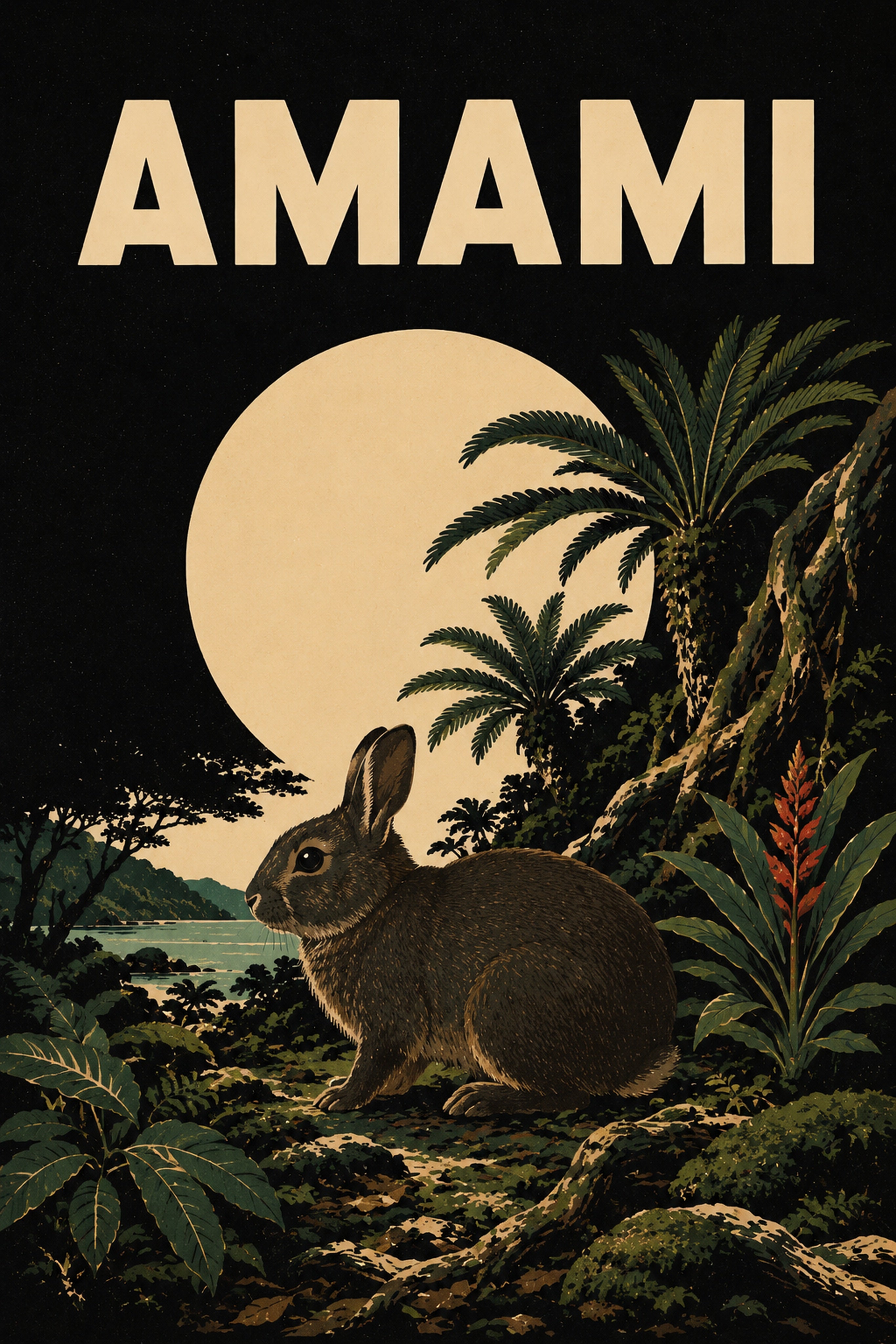Amami Moon Rabbit Japanese Retro Poster