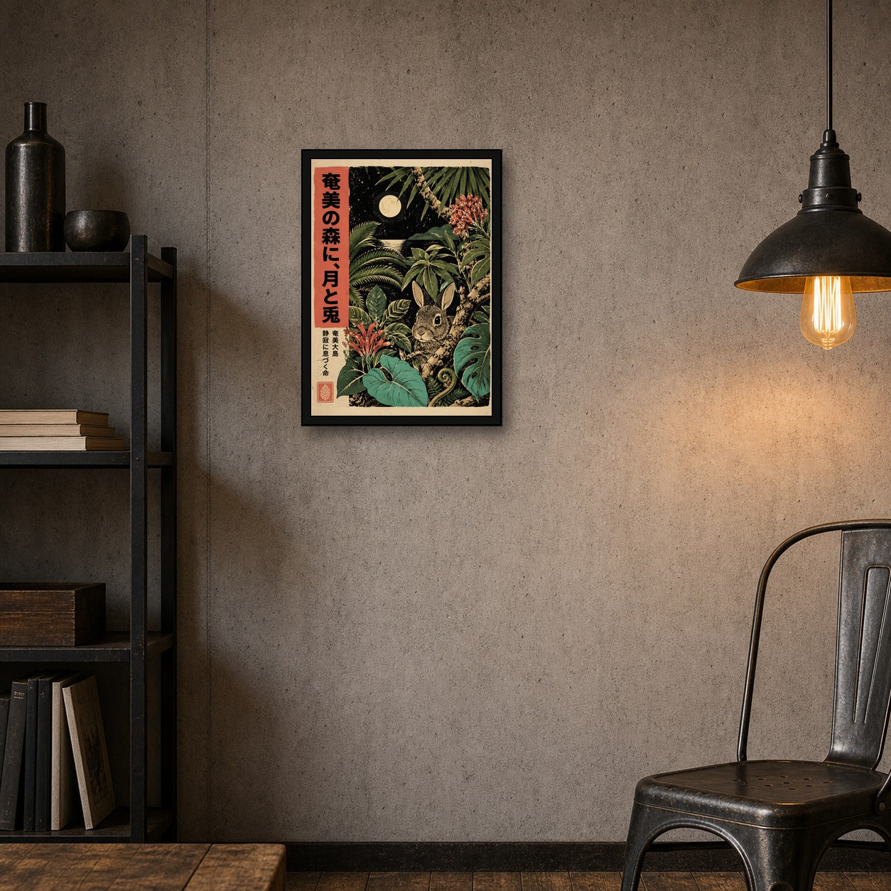 Amami Rabbit Forest Poster, Japanese Nature Wall Art, Matte Print - A room mockup