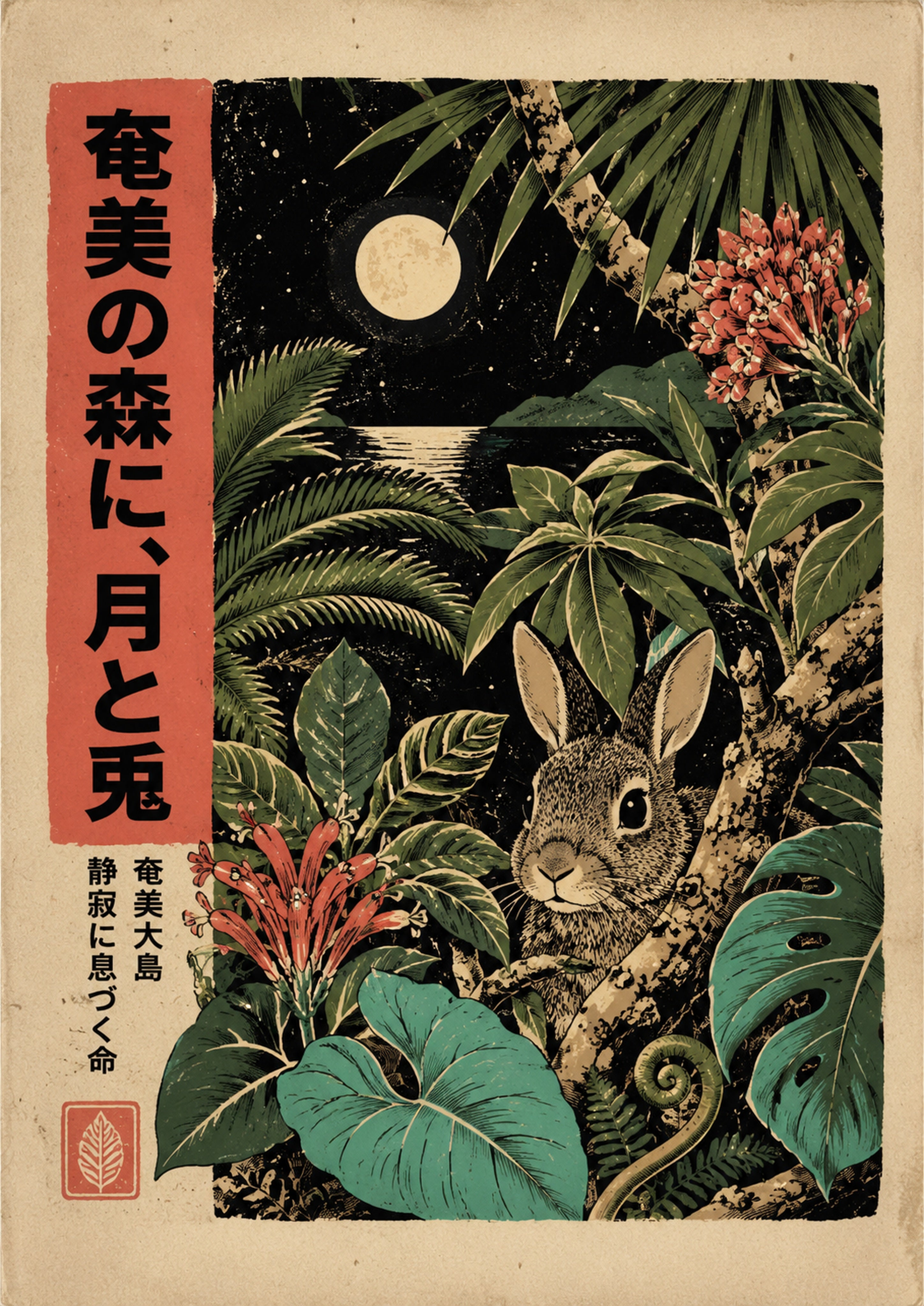 Amami Rabbit Forest Poster, Japanese Nature Wall Art, Matte Print - full A artwork