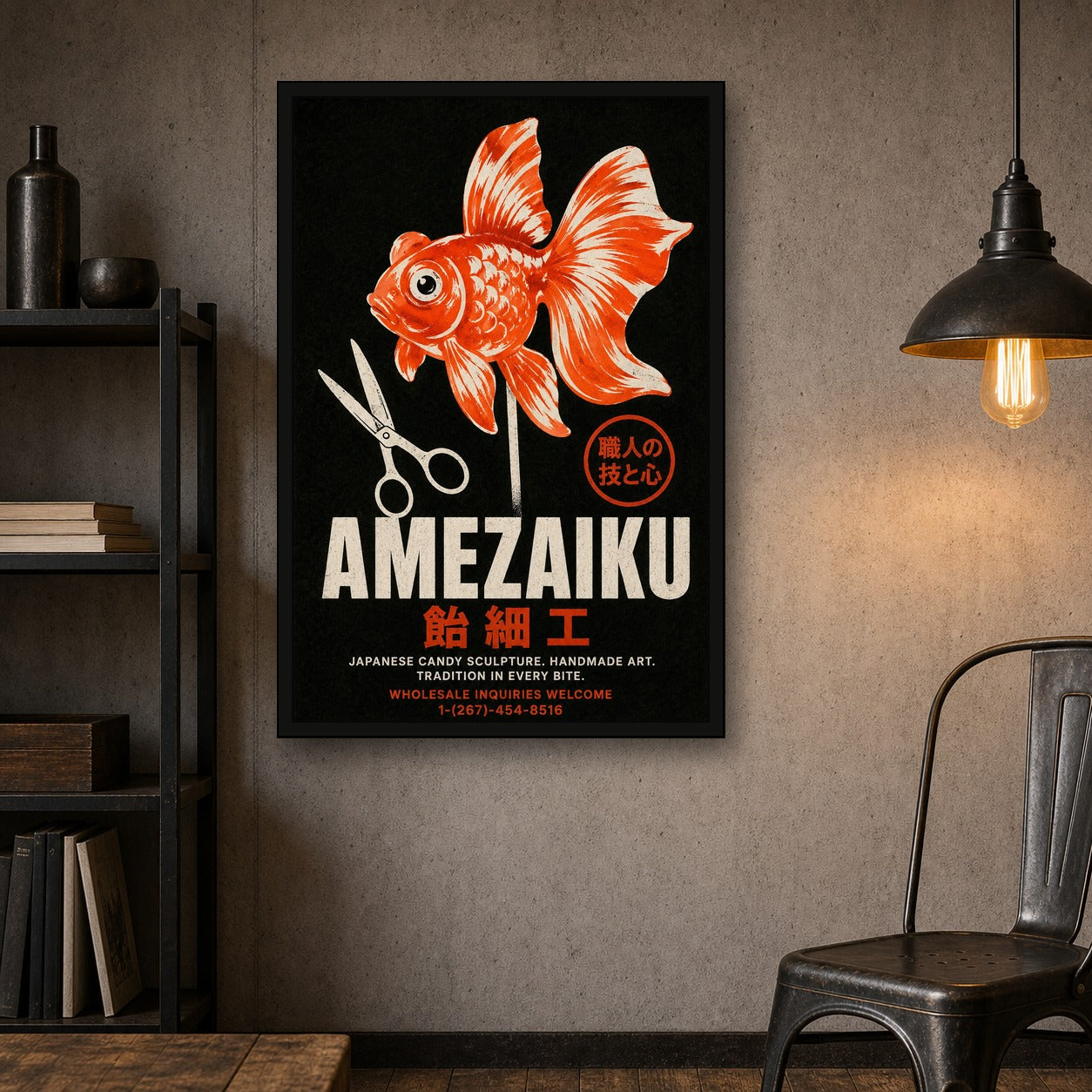Amezaiku Japanese Candy Art Poster, Retro Goldfish Wall Art, Traditional Japan Decor - 2x3 room mockup
