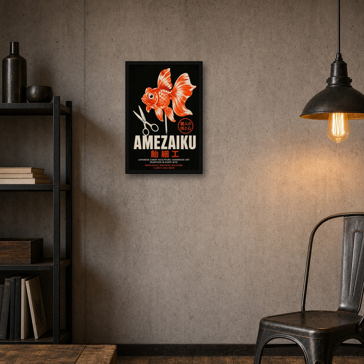 Amezaiku Japanese Candy Art Poster, Retro Goldfish Wall Art, Traditional Japan Decor - 2x3 room mockup