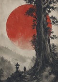 Ancient Cedar Red Sun Poster, Japanese Landscape Wall Art, Travel Print - full A artwork