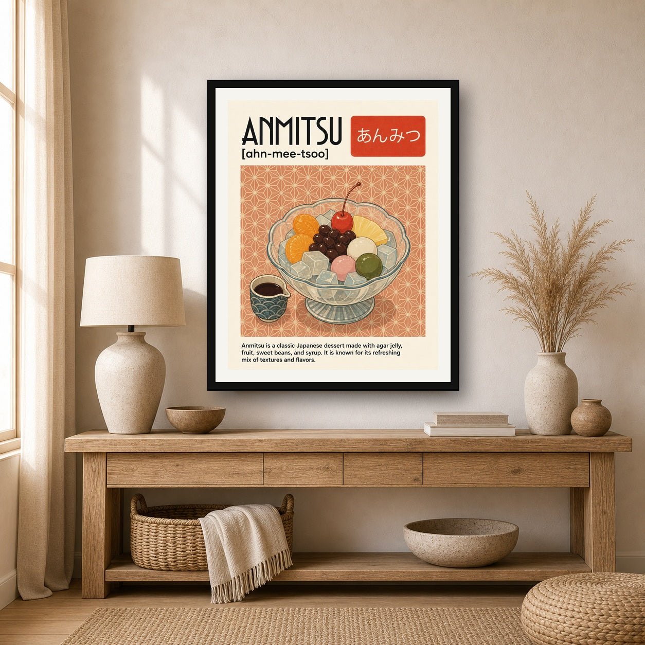 Anmitsu Japanese Dessert Poster, Vibrant Japan Travel Food Art, Unique Asian Kitchen Decor in multiple sizes - 4x5 room mockup