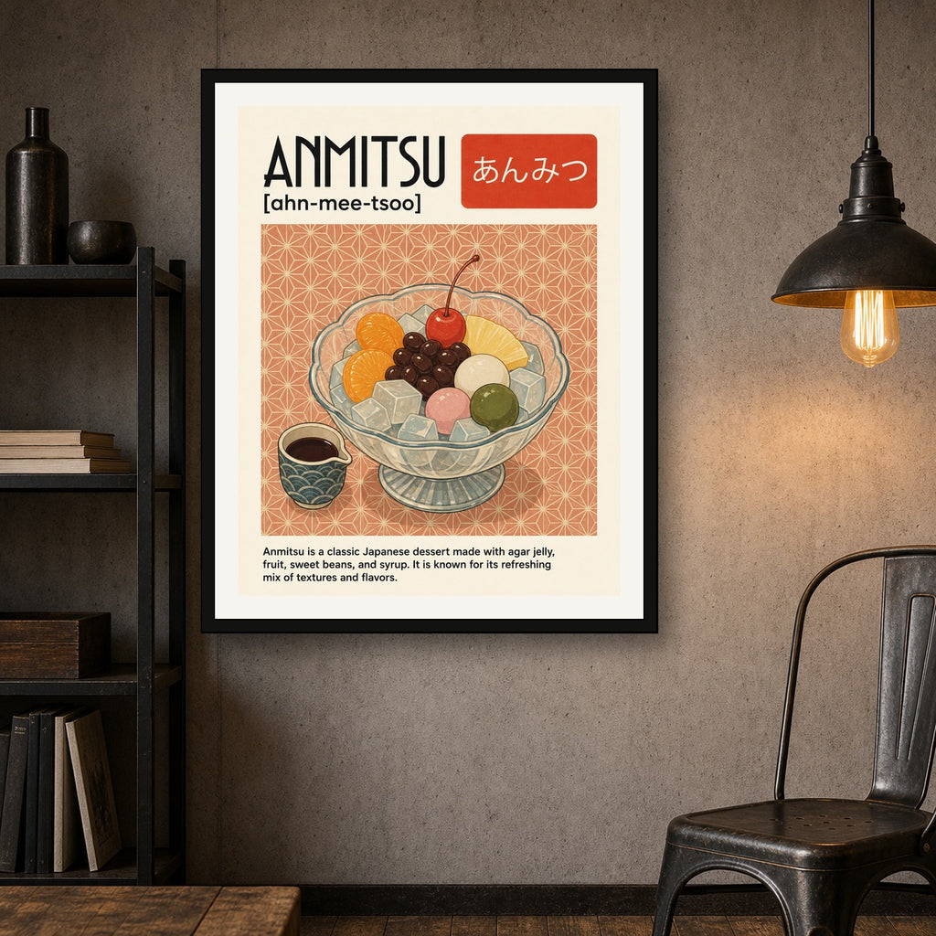 Anmitsu Japanese Dessert Poster, Vibrant Japan Travel Food Art, Unique Asian Kitchen Decor in multiple sizes - 4x5 room mockup