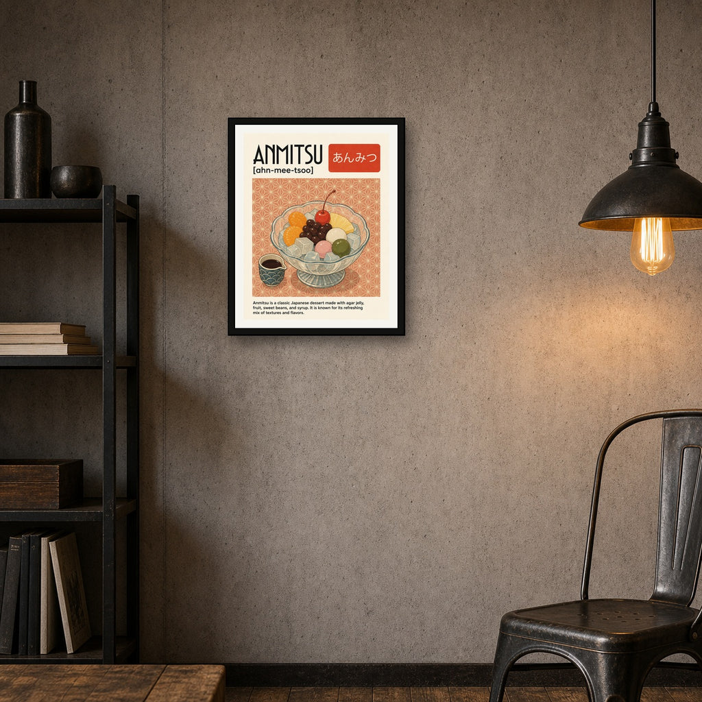 Anmitsu Japanese Dessert Poster, Vibrant Japan Travel Food Art, Unique Asian Kitchen Decor in multiple sizes - 4x5 room mockup