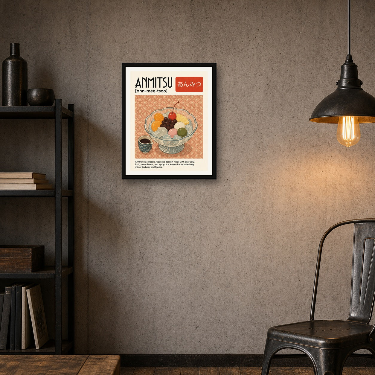 Anmitsu Japanese Dessert Poster, Vibrant Japan Travel Food Art, Unique Asian Kitchen Decor in multiple sizes - 4x5 room mockup