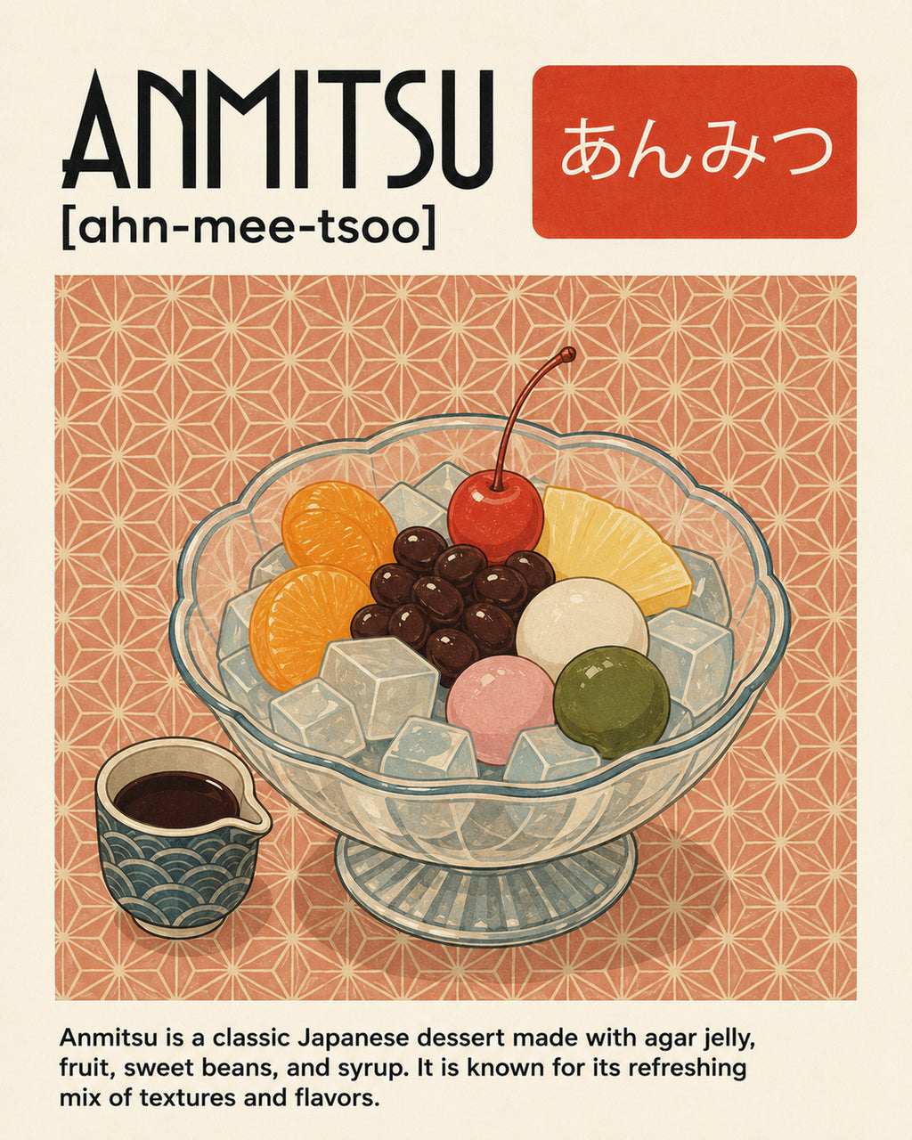 Anmitsu Japanese Dessert Poster, Vibrant Japan Travel Food Art, Unique Asian Kitchen Decor in multiple sizes - full 4x5 artwork