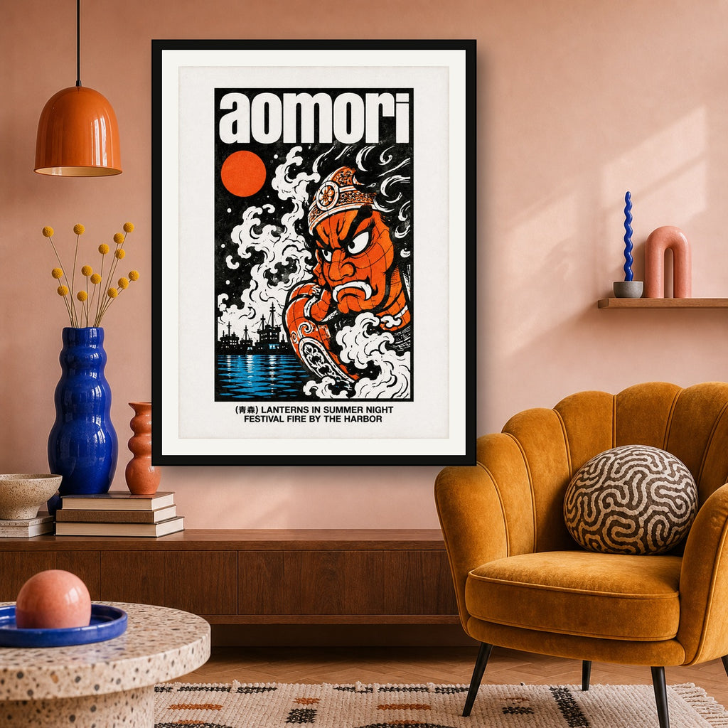 Aomori Nebuta Festival Poster - Japanese Mythology Art, Vibrant Japan Travel Print, Harborside Decor in Six Sizes - 3x4 room mockup