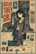 Arcade Token Girl Japanese Retro Poster