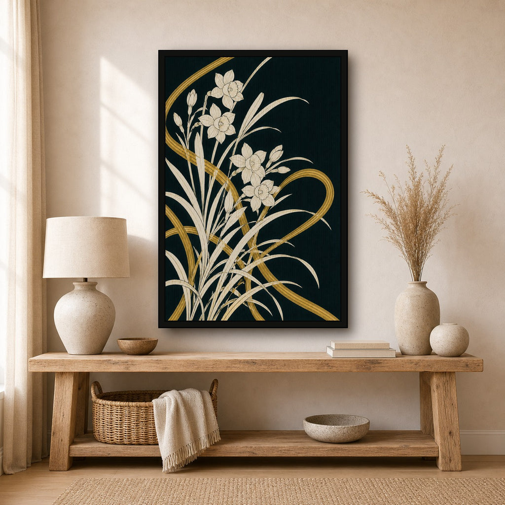 Art Nouveau Daffodil Poster, Elegant Floral Wall Art, Botanical Japan Print in Various Sizes - 2x3 room mockup
