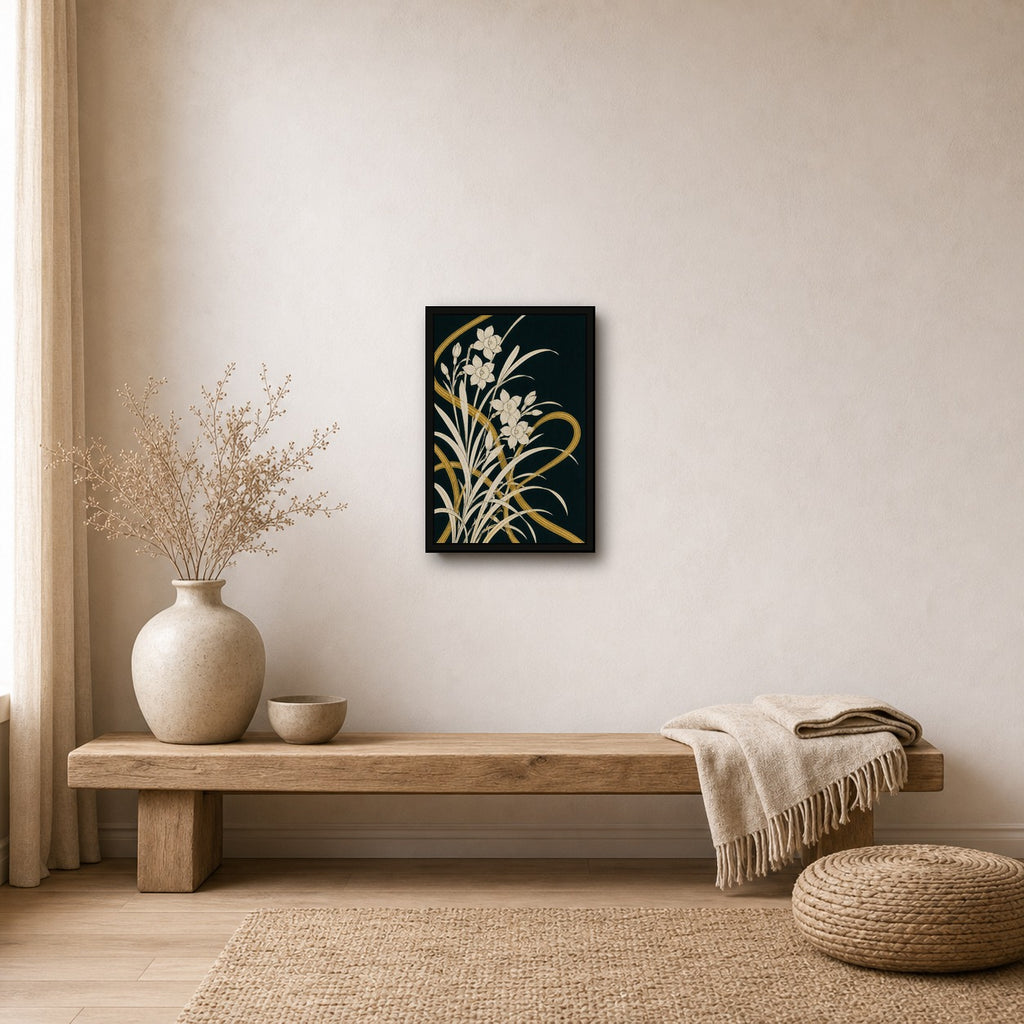 Art Nouveau Daffodil Poster, Elegant Floral Wall Art, Botanical Japan Print in Various Sizes - 2x3 room mockup