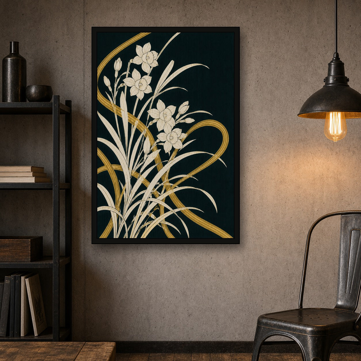 Art Nouveau Daffodil Poster, Elegant Floral Wall Art, Botanical Japan Print in Various Sizes - 2x3 room mockup
