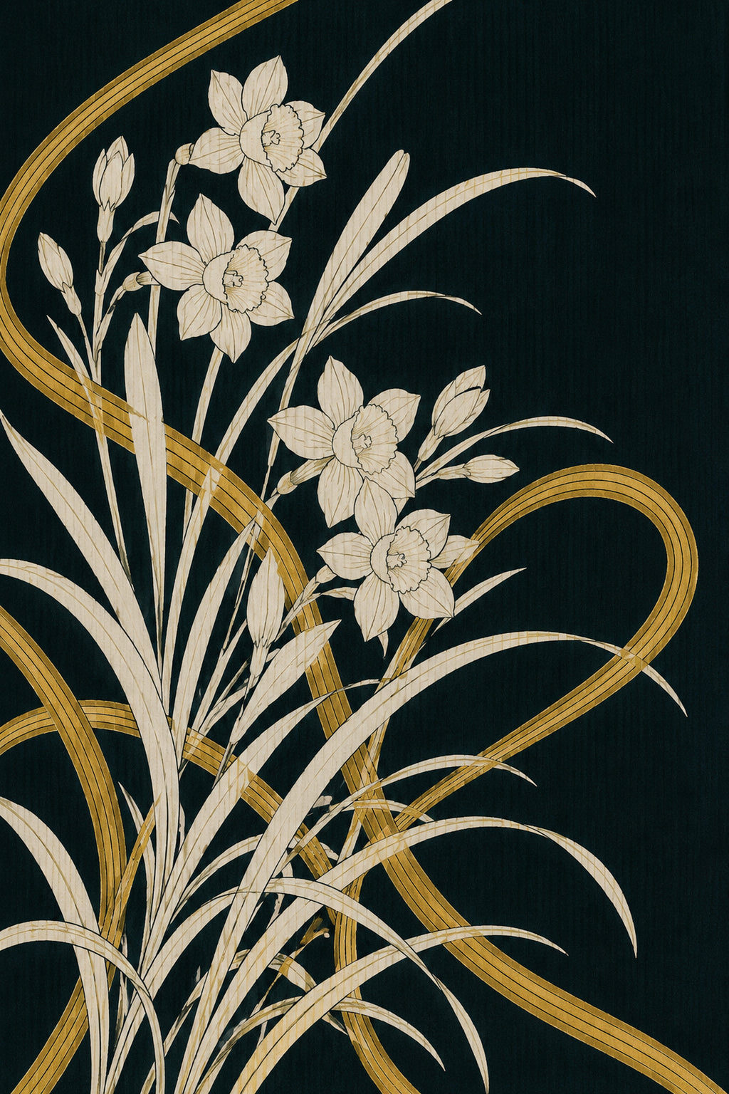 Art Nouveau Daffodil Poster, Elegant Floral Wall Art, Botanical Japan Print in Various Sizes
