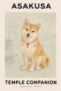 Asakusa Temple Companion Shiba Inu Poster - Japanese Wall Art, Adorable Dog Travel Print