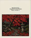 Autumn Japanese Garden Art Print: Serene Maple Tree & Shrine Poster for Zen Decor, in Your Choice of Six Sizes - corrected 4x5 flat artwork
