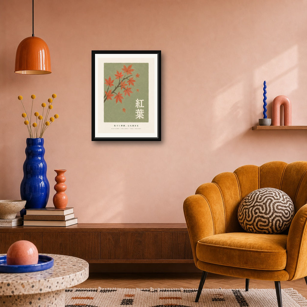 Autumn Maple Leaves Poster, Japanese Travel Print for Zen Home Decor, Nature Wall Art in Multiple Sizes - corrected 3x4 room mockup
