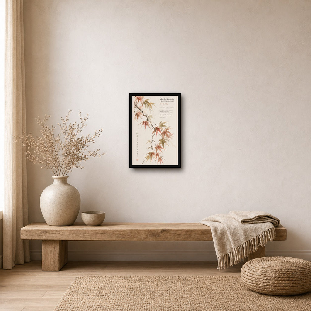 Autumn Maple Reverie Poster, Japanese Watercolor Wall Art, Serene Nature Print - 2x3 room mockup