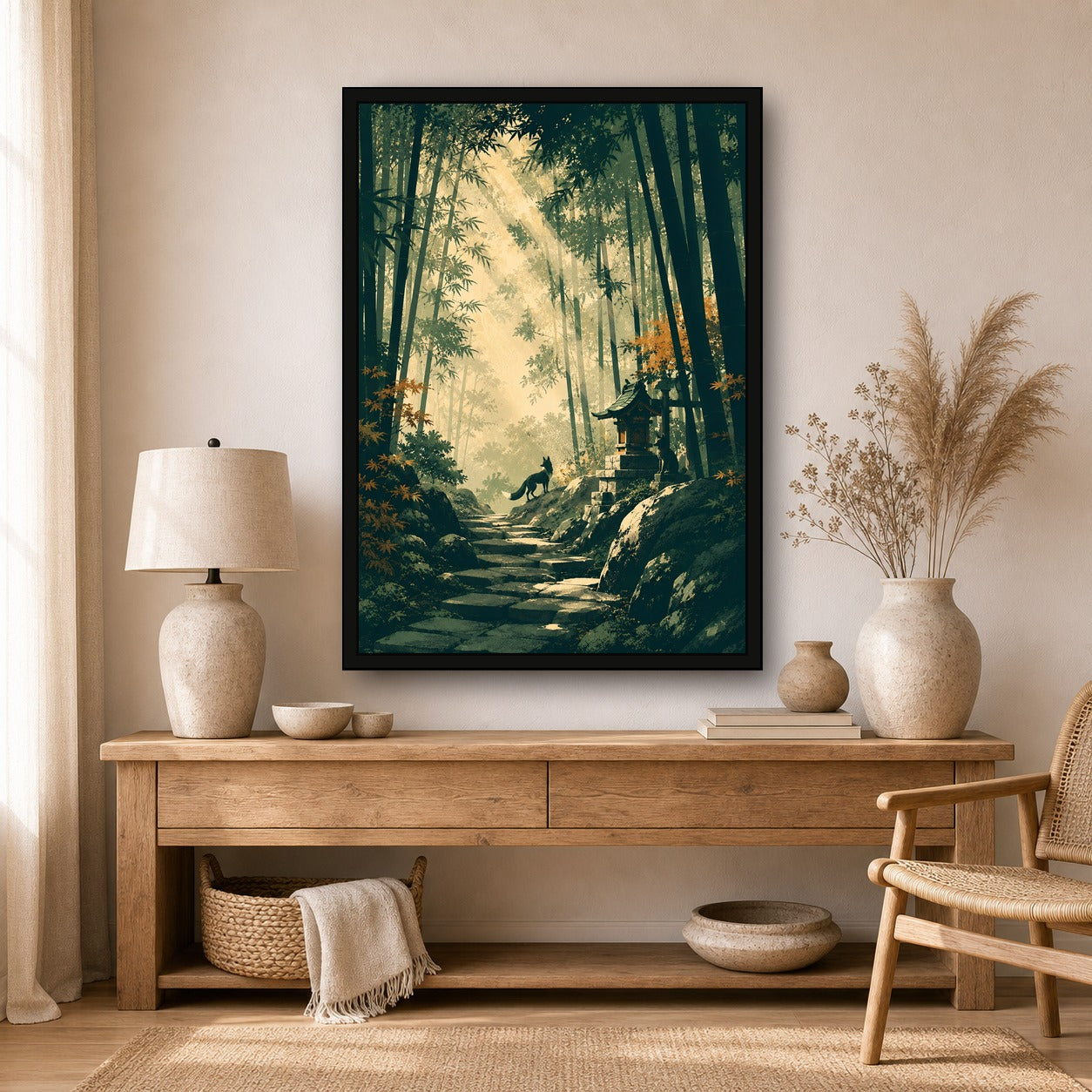 Bamboo Shrine Light Japanese Poster - A room mockup
