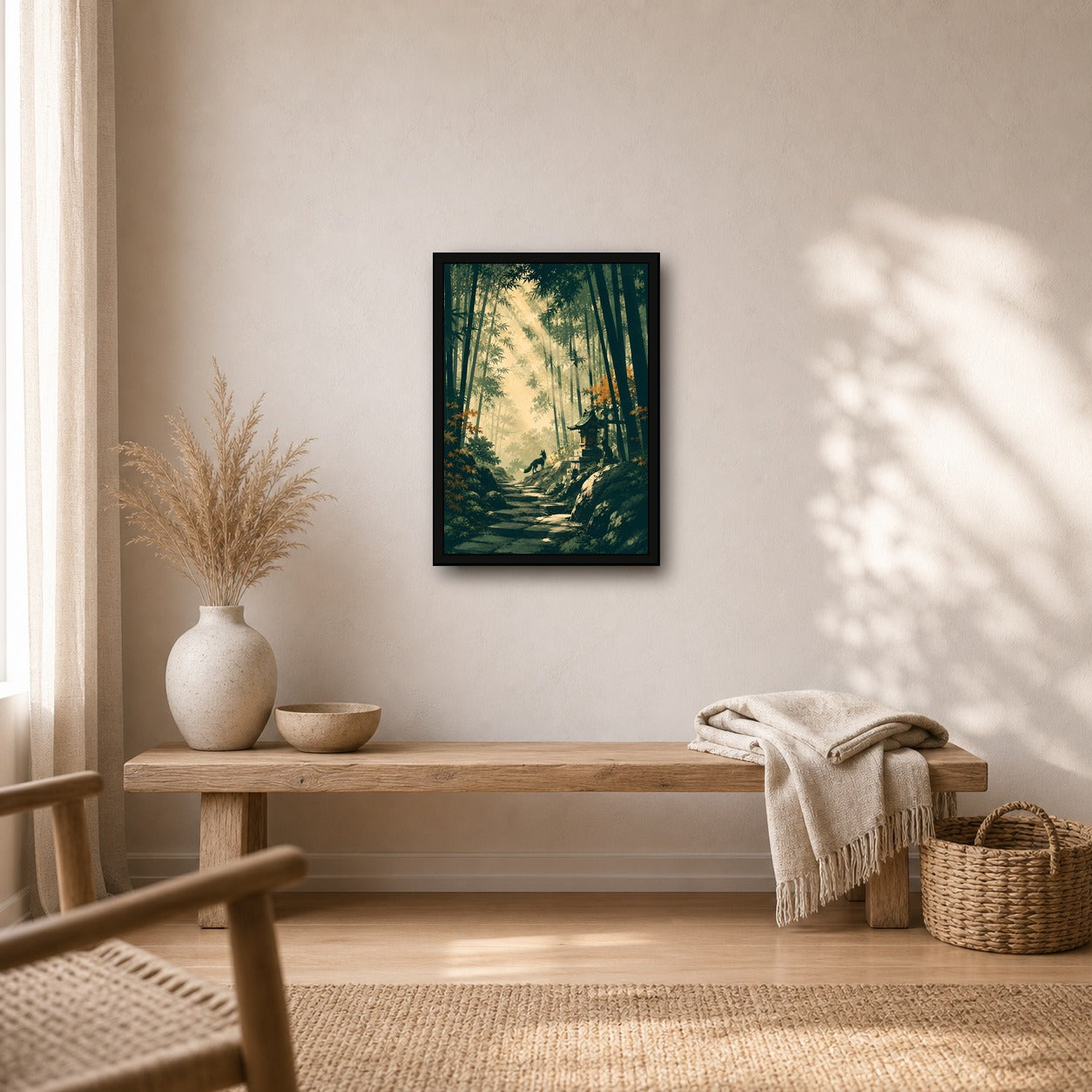 Bamboo Shrine Light Japanese Poster - A room mockup