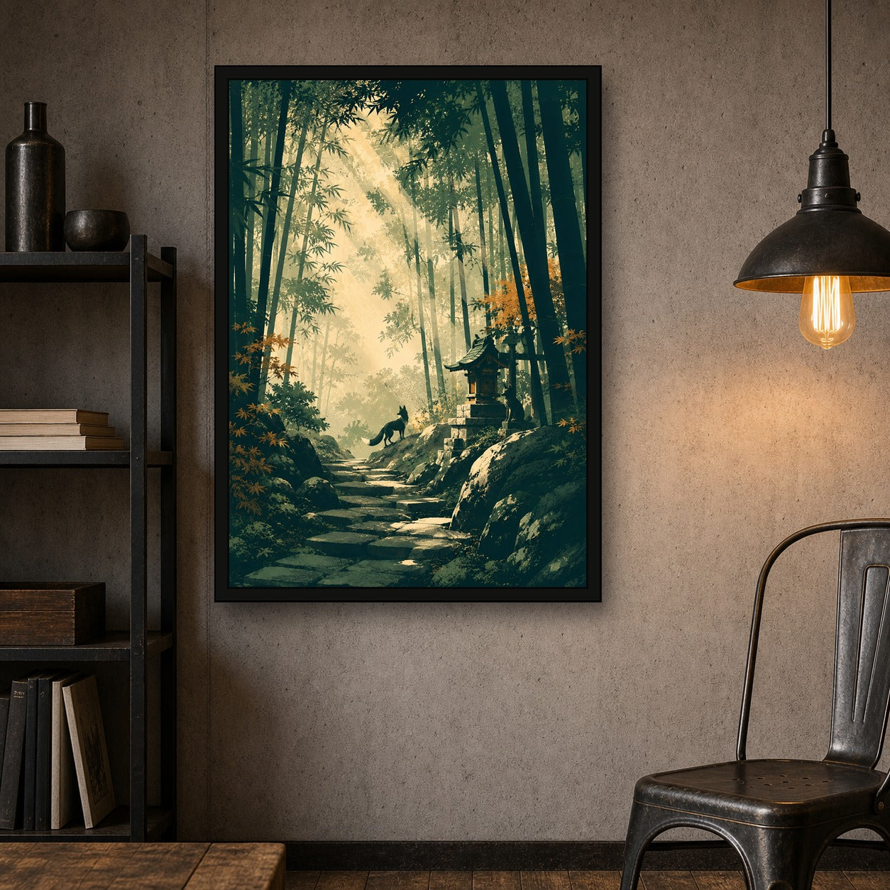 Bamboo Shrine Light Japanese Poster - A room mockup