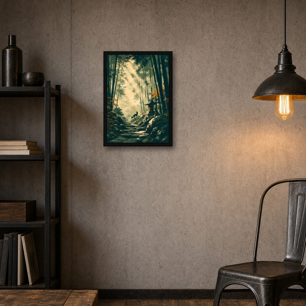 Bamboo Shrine Light Japanese Poster - A room mockup