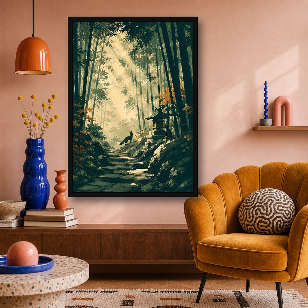 Bamboo Shrine Light Japanese Poster - A room mockup