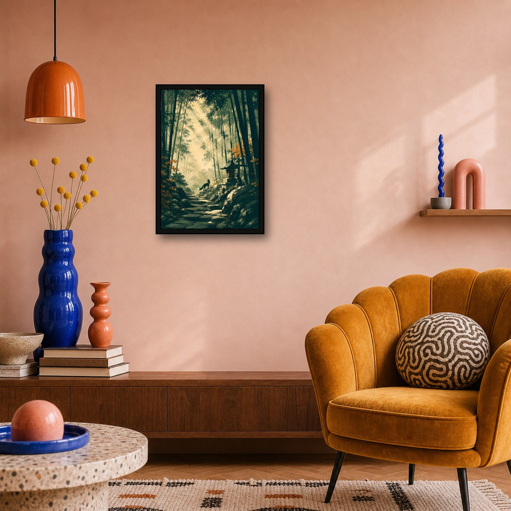Bamboo Shrine Light Japanese Poster - A room mockup