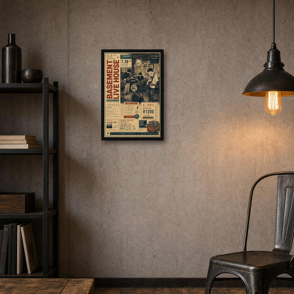 Basement Live House Japanese Retro Poster - 2x3 room mockup