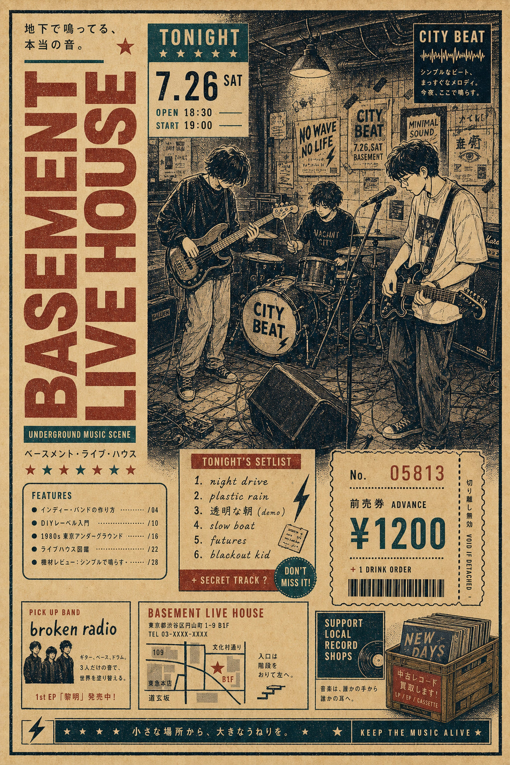 Basement Live House Japanese Retro Poster