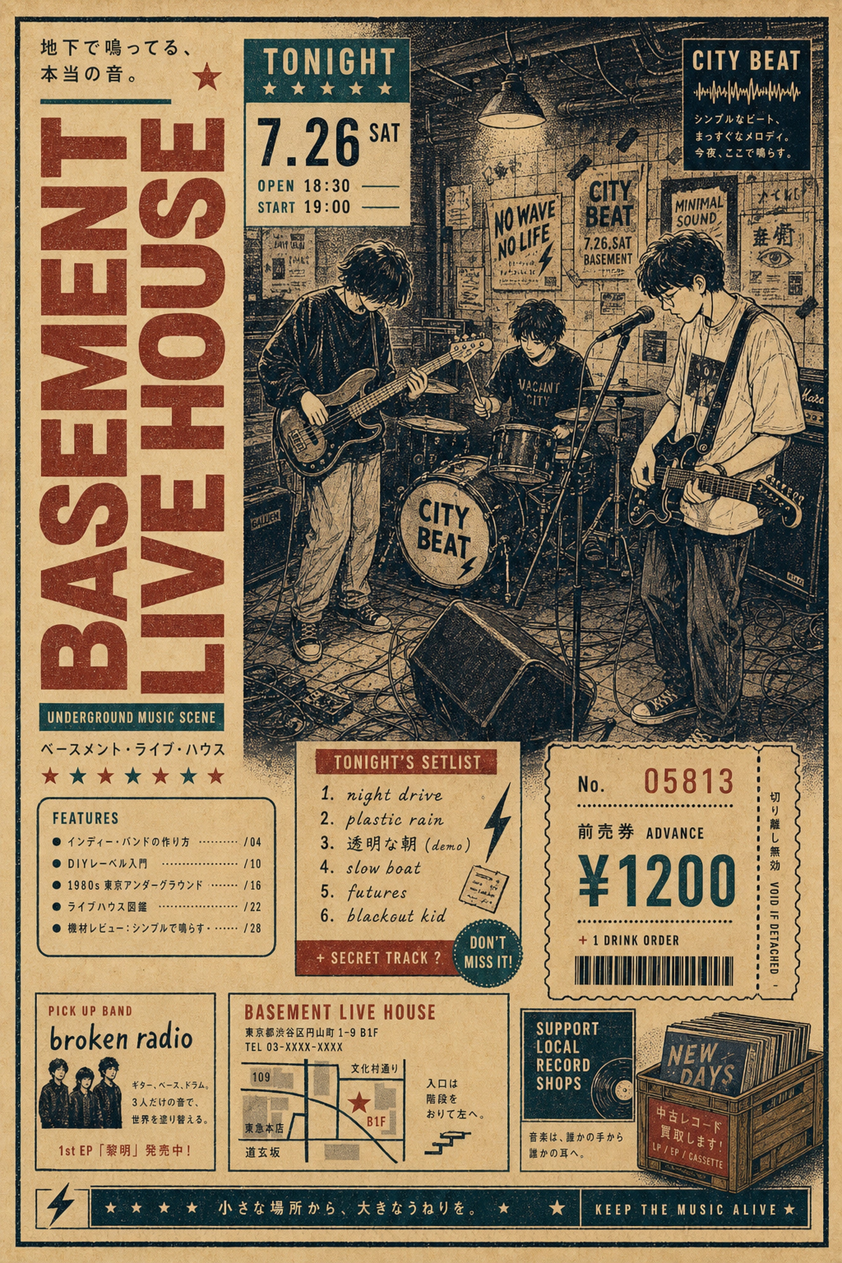 Basement Live House Japanese Retro Poster