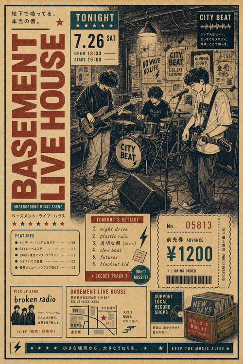 Basement Live House Japanese Retro Poster