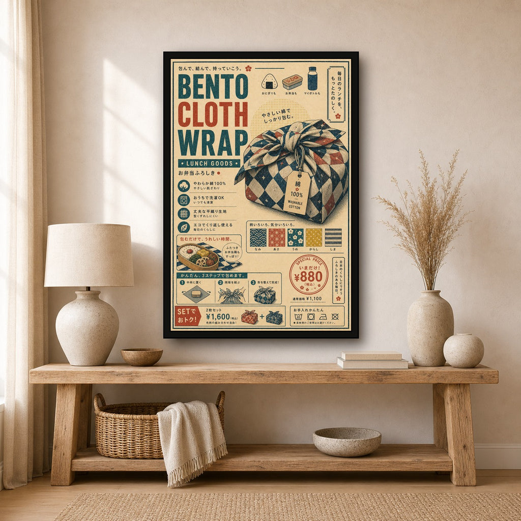 Bento Cloth Wrap Japanese Retro Poster - 2x3 room mockup