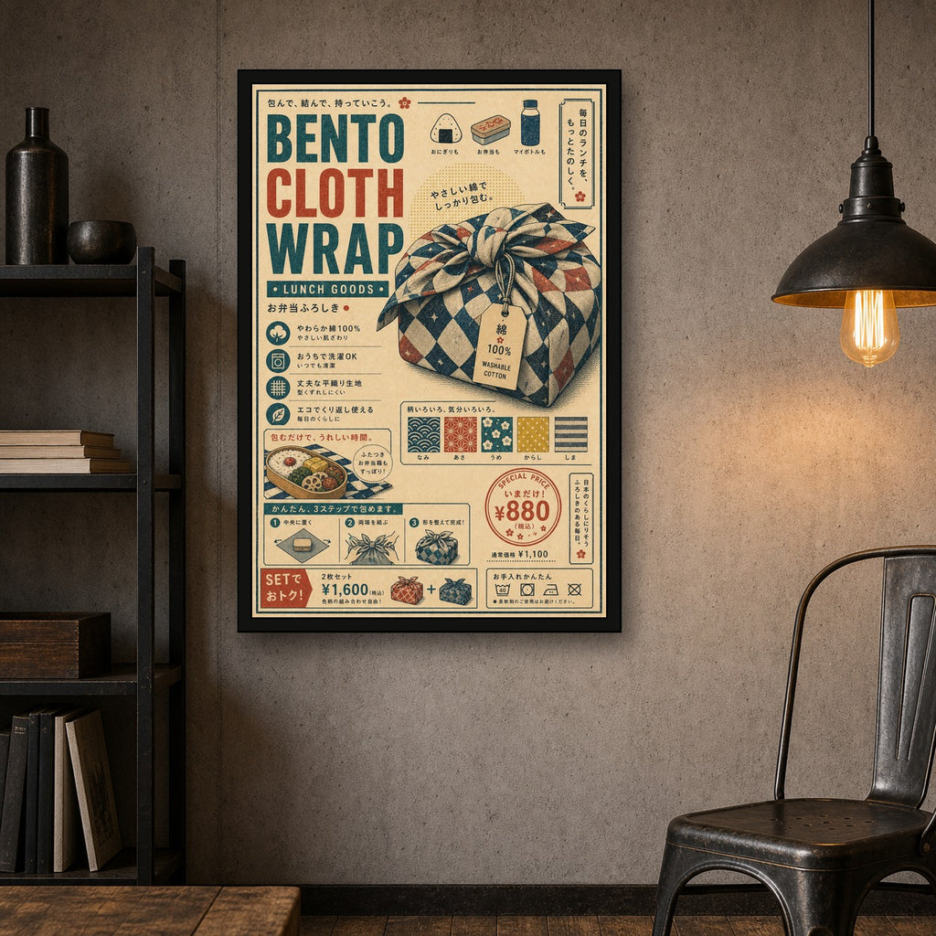 Bento Cloth Wrap Japanese Retro Poster - 2x3 room mockup