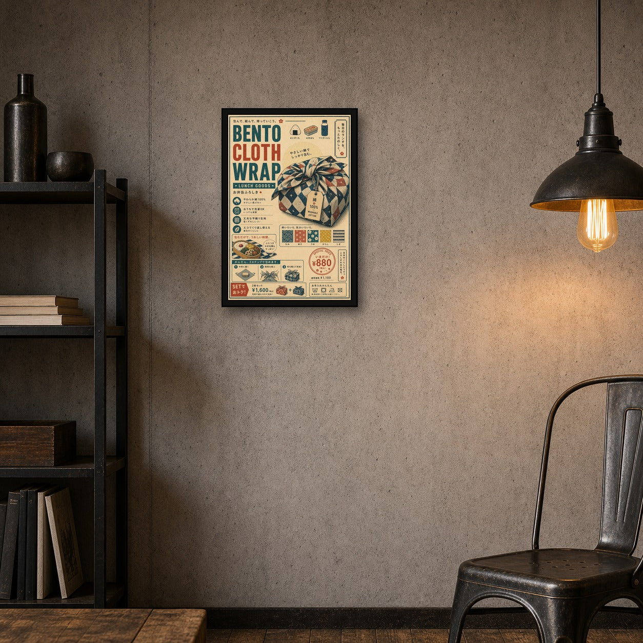Bento Cloth Wrap Japanese Retro Poster - 2x3 room mockup