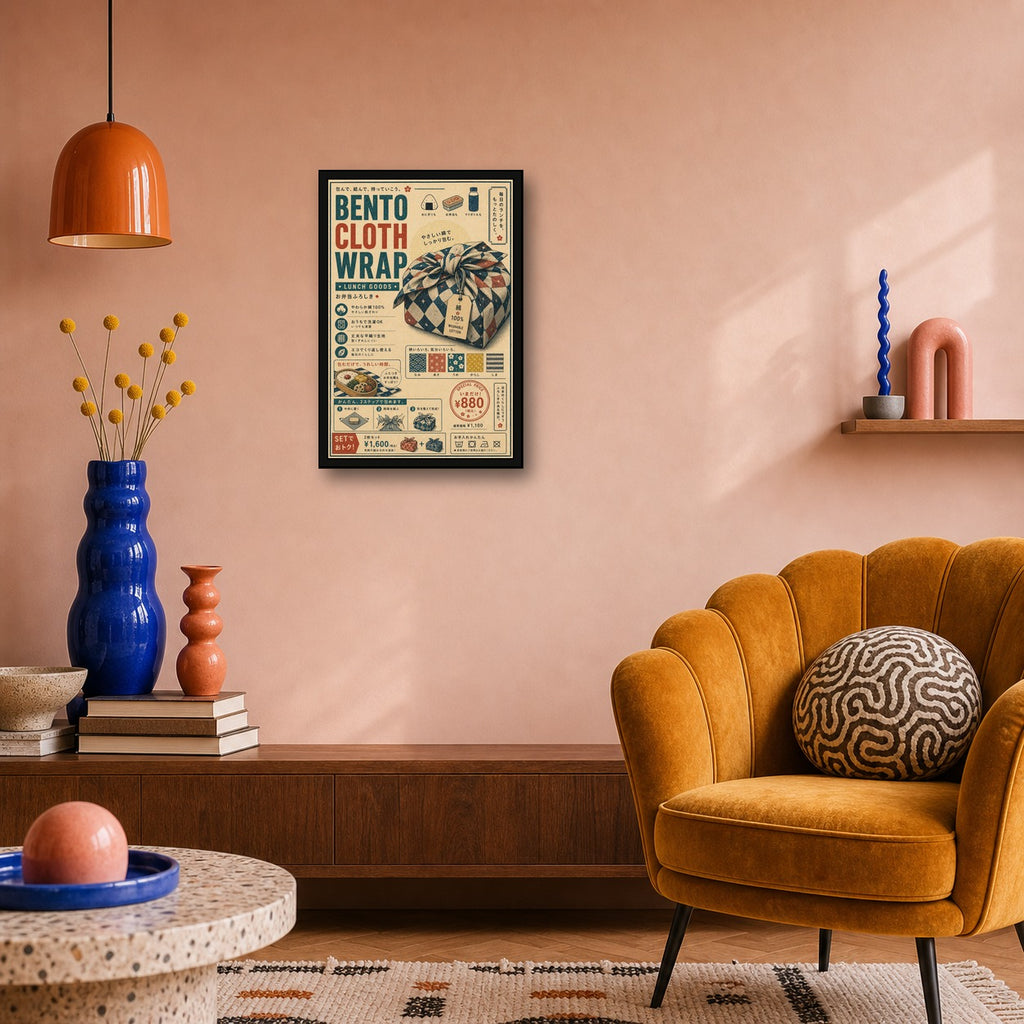 Bento Cloth Wrap Japanese Retro Poster - 2x3 room mockup