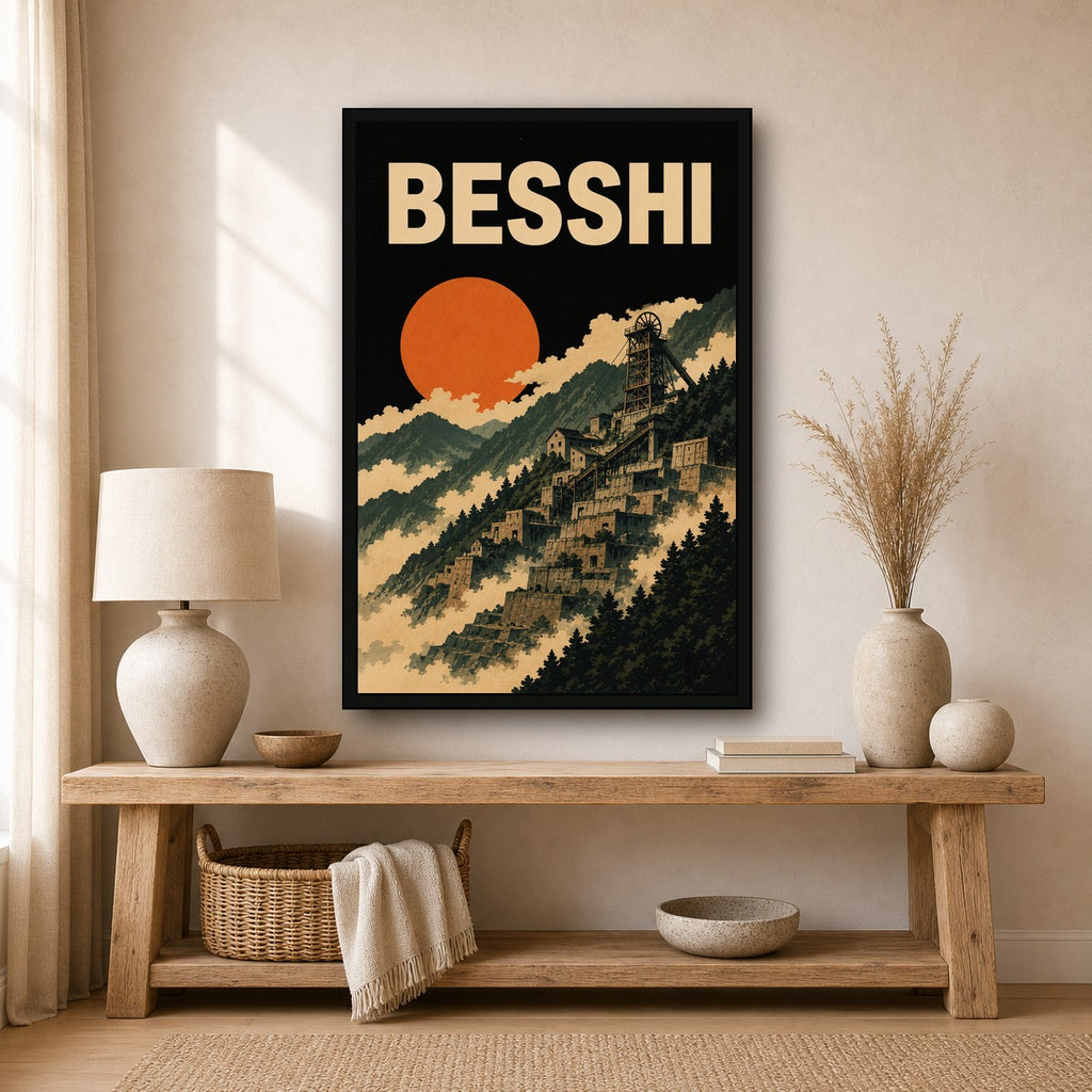 Besshi Mine Japanese Travel Poster - 2x3 room mockup