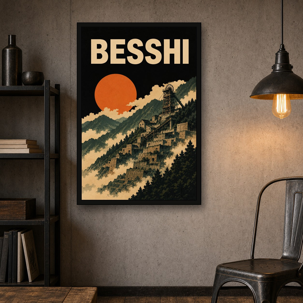 Besshi Mine Japanese Travel Poster - 2x3 room mockup