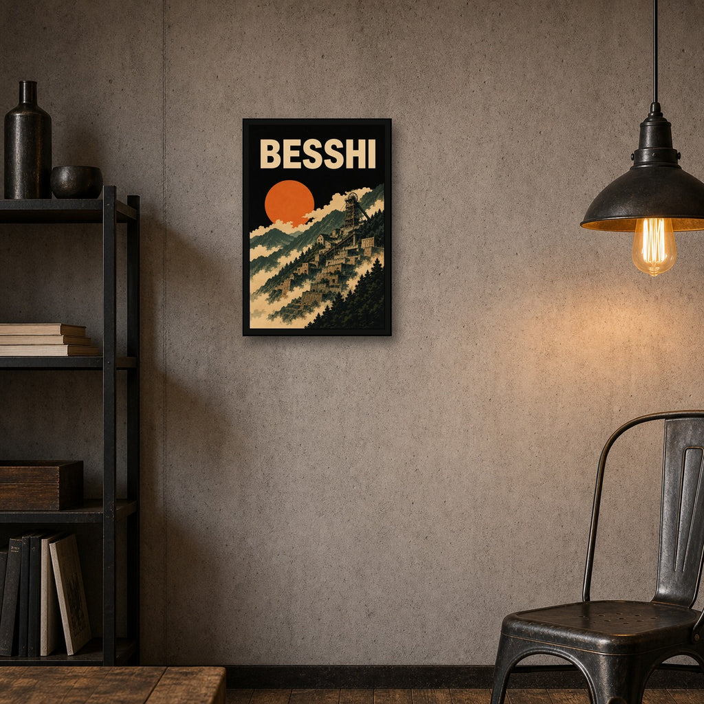 Besshi Mine Japanese Travel Poster - 2x3 room mockup