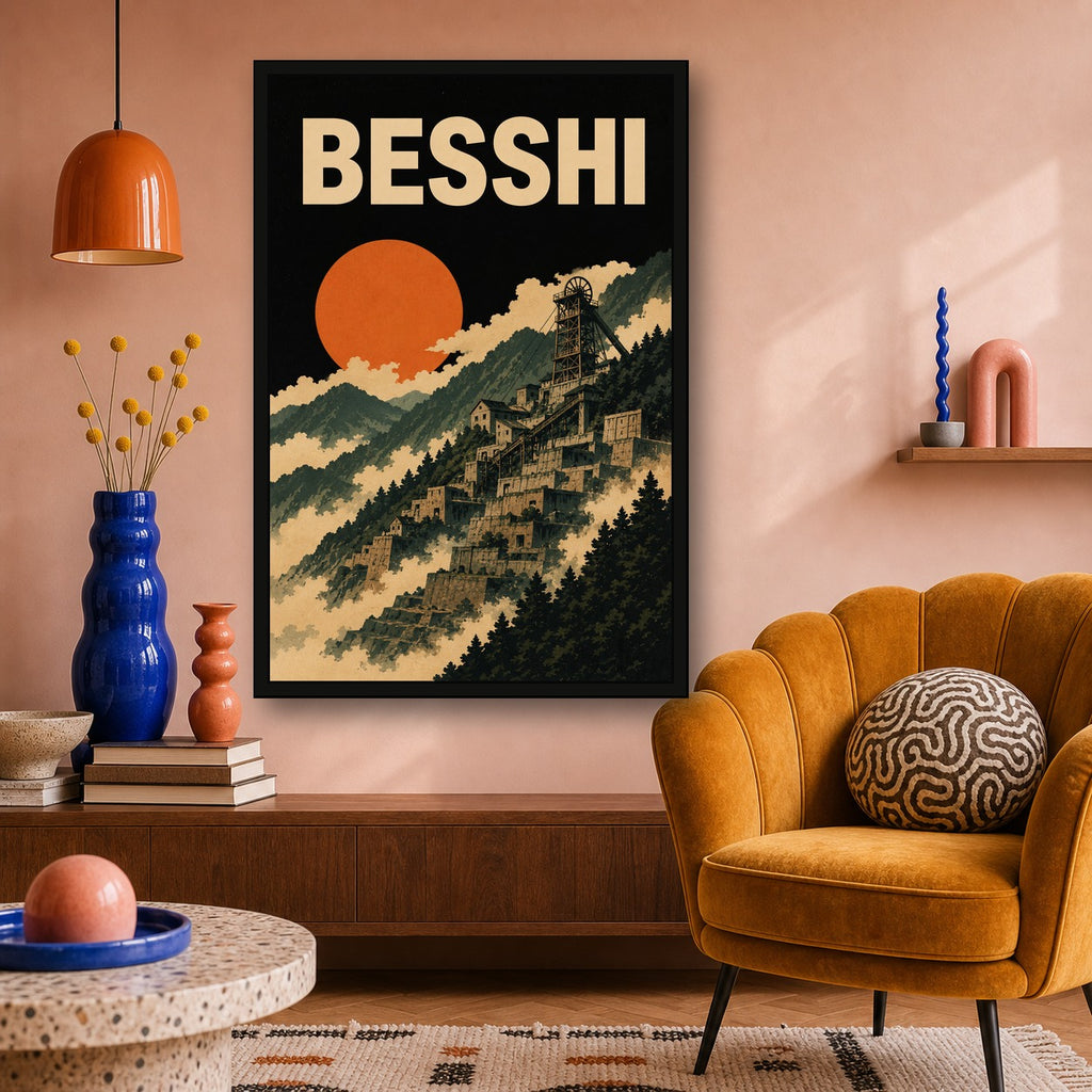 Besshi Mine Japanese Travel Poster - 2x3 room mockup