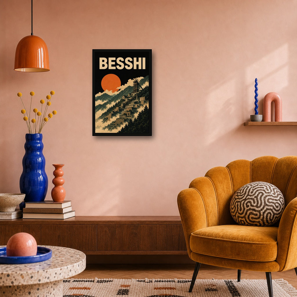 Besshi Mine Japanese Travel Poster - 2x3 room mockup