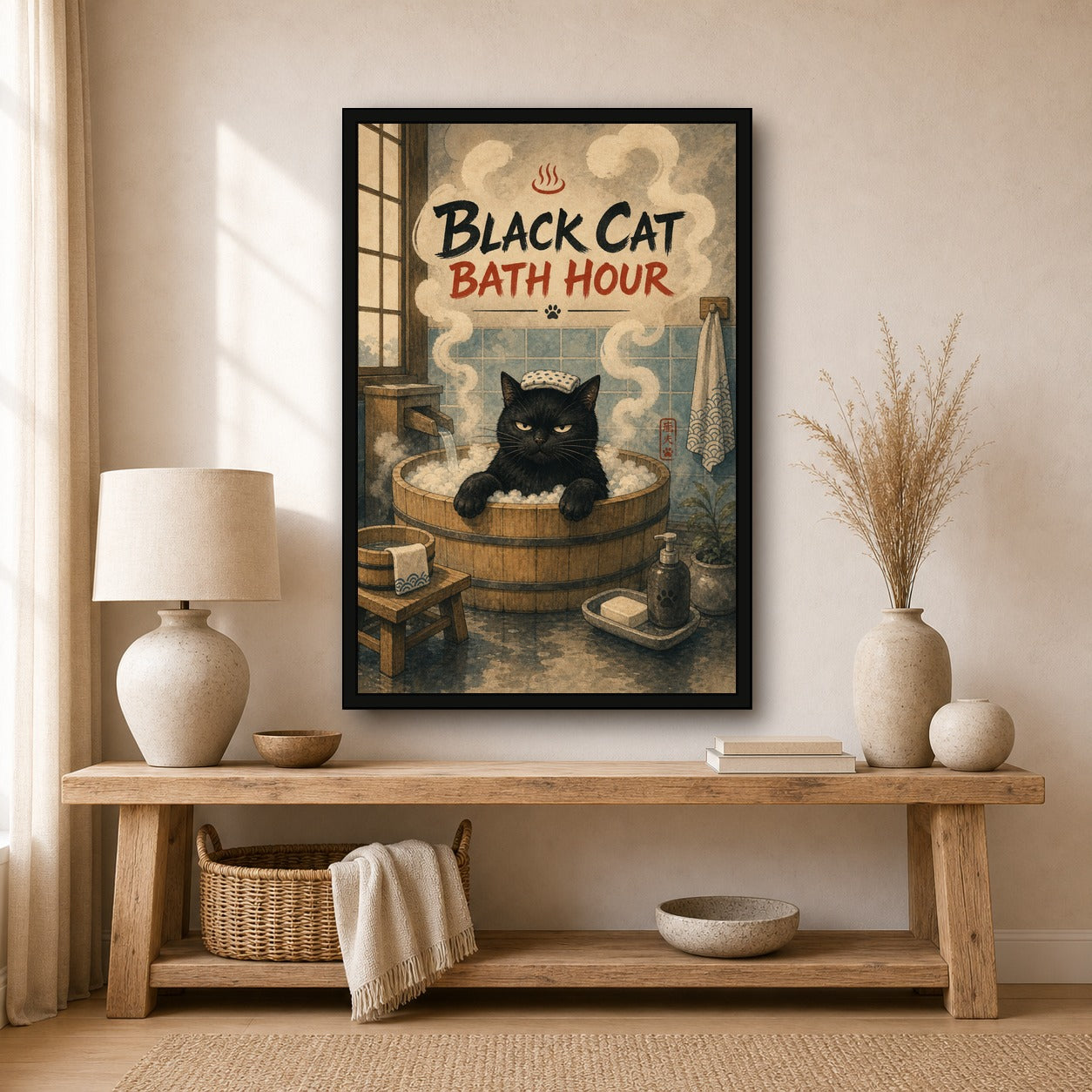 Black Cat Bath Hour Japanese Poster - 2x3 room mockup