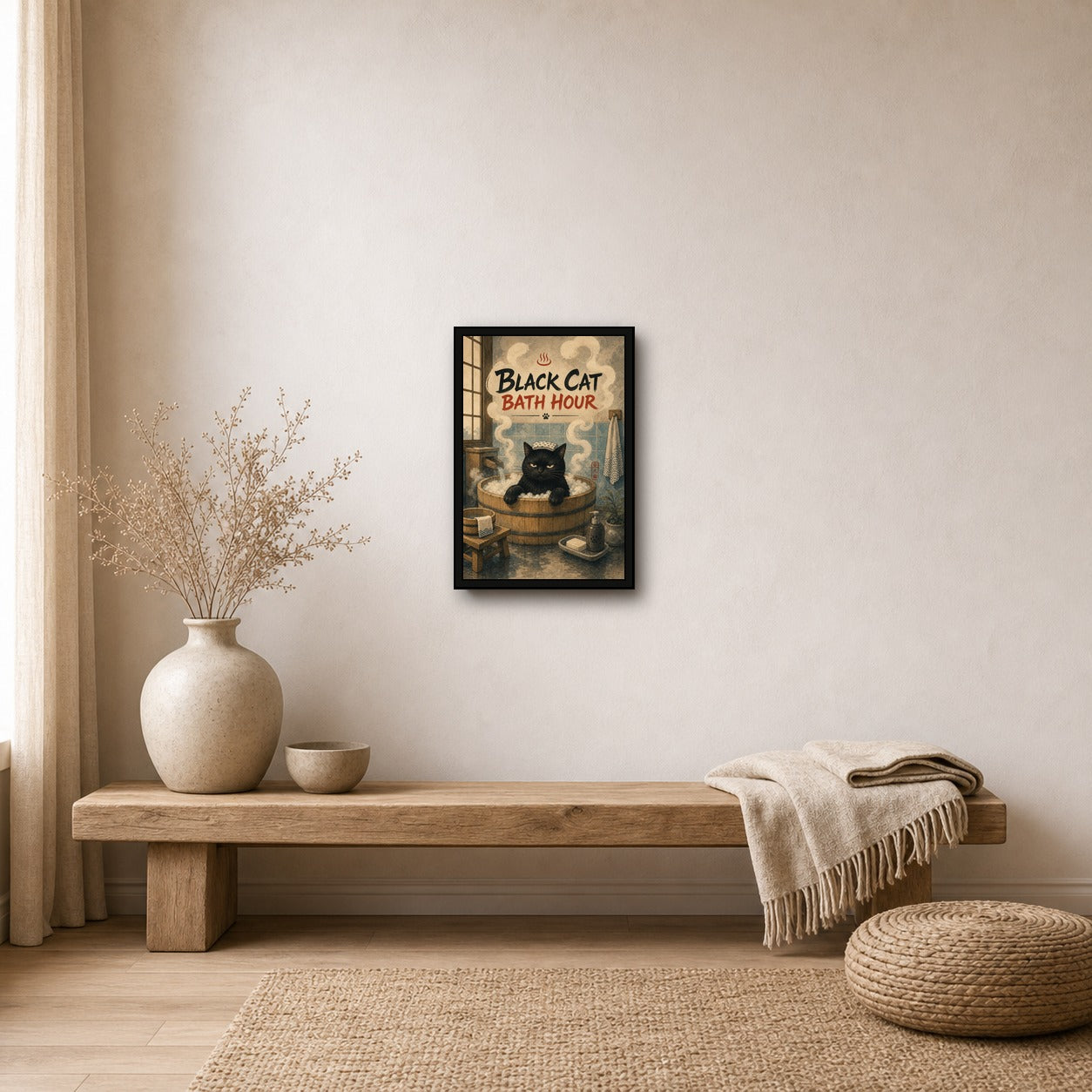 Black Cat Bath Hour Japanese Poster - 2x3 room mockup