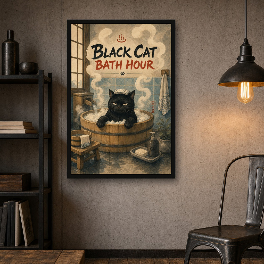 Black Cat Bath Hour Japanese Poster - 2x3 room mockup