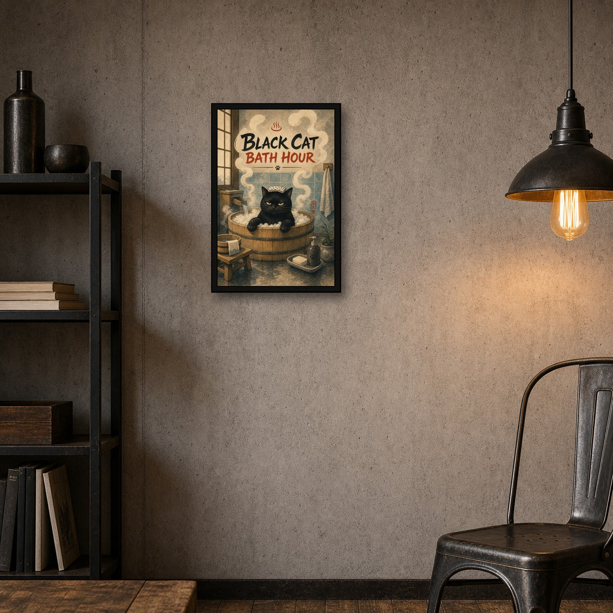 Black Cat Bath Hour Japanese Poster - 2x3 room mockup