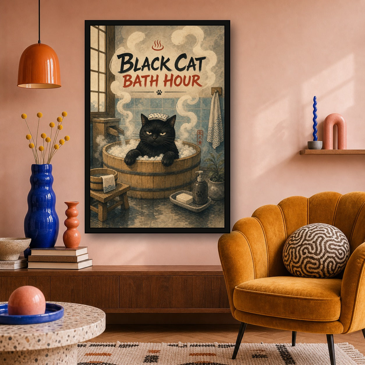 Black Cat Bath Hour Japanese Poster - 2x3 room mockup
